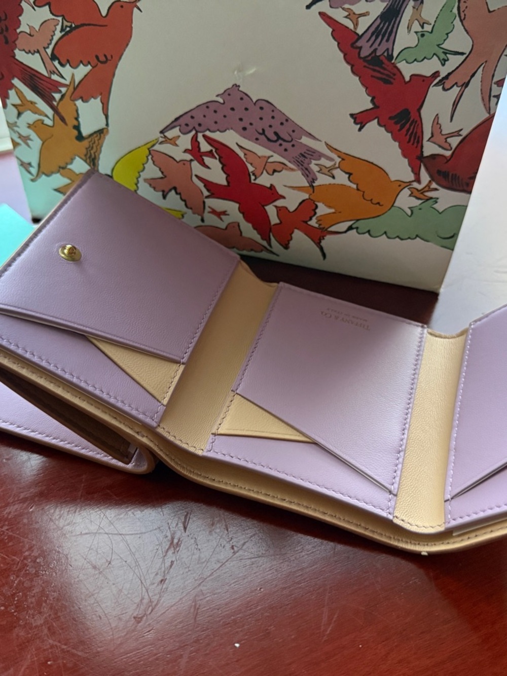 Tiffany & Co. Beige Taupe Leather Compact Wallet with Gold Logo - Picture 13 of 16